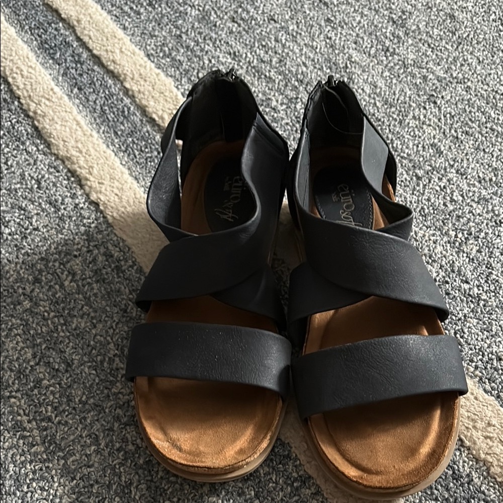 SoftWalk Black Sandals with Cork Footbed
